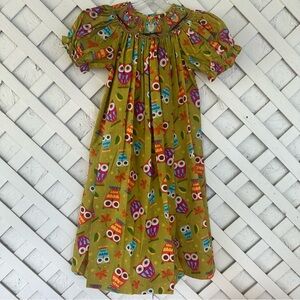 Amanda Remembered Handmade Colorful Owl Print Smocked Dress 5T